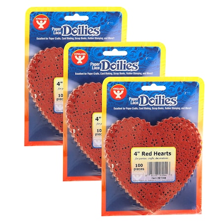 Hygloss Products Heart Doilies, Red, 4in, PK300 91044